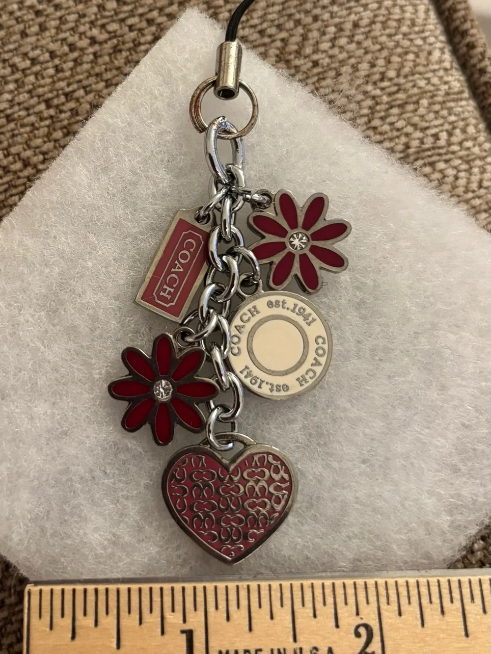 Coach Red Pink Floral and Heart Logo Key/Phone/Bag Charm